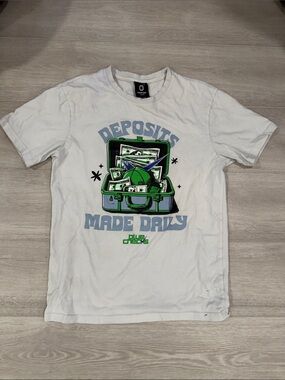 Overtime mens size medium White Graphic Tee - "Deposits Made Daily"